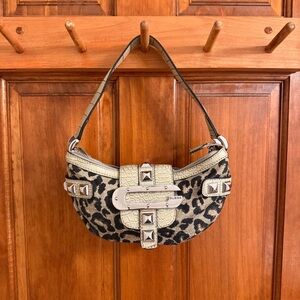 Guess Animal Print Shoulder Bag with Stud Accents Vintage Y2K